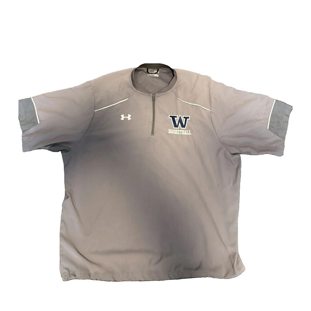 Under Armour Men’s XL Gray 1/4 Zip Basketball Team Warm Up Pullover “W” Logo